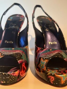 Christian Louboutin Black and Red Patterned Heels